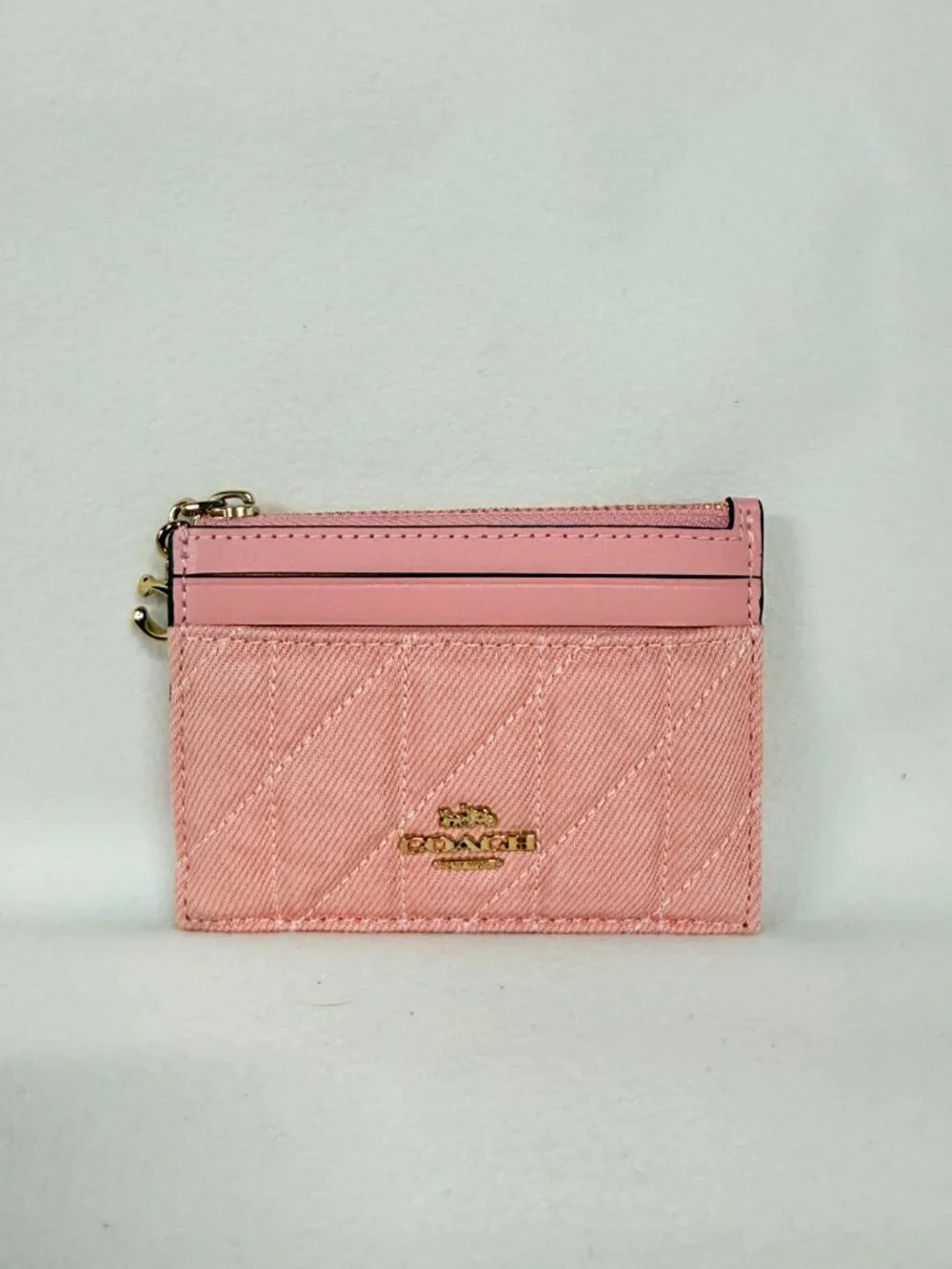 coach Mini Skinny Id Case In Loved Denim With Quilting And Charm cfa30